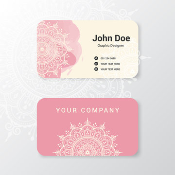 Beautiful business name card template design with mandala flower and water color painting. vector illustration.