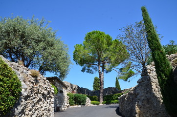 Remparst et arbres, rue de la Pourtoune, été 2016 Saint Paul de Vence