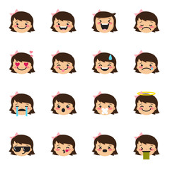 Vector girl emoticons collection. Cute kid emoji set