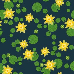 Fototapeta na wymiar Vector water lilies seamless pattern background with flowers and leaves.