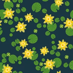 Abwaschbare Fototapete Vector water lilies seamless pattern background with flowers and leaves. © kilkavbanke