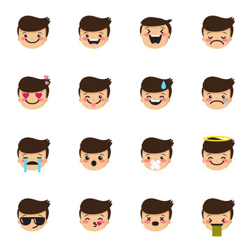 Vector boy emoticons collection. Cute kid emoji set