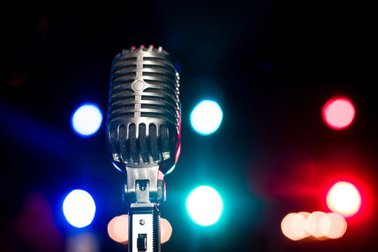 Vintage Microphone Close Up With Bokeh