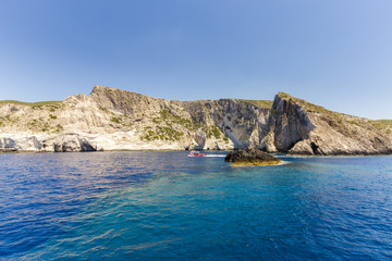 Fototapeta premium Cruise around Zakynthos, views from the sea on the island, Greece, background.