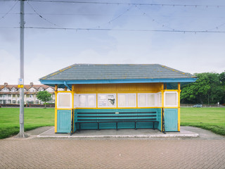 Derelict seaside shelter on the promenade in Paignton Devon UK