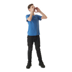 Fototapeta premium Cute teenager boy over white isolated background