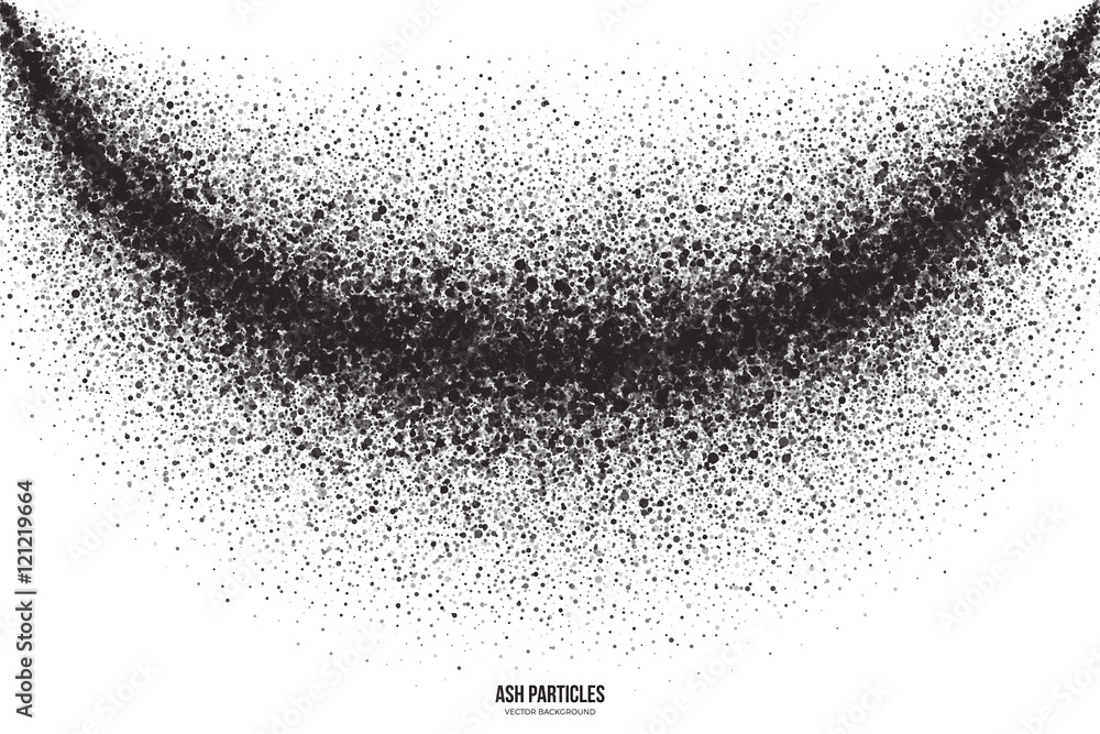 Poster abstract vector dark gray round ash particles on white background. spray effect. scatter exploding f