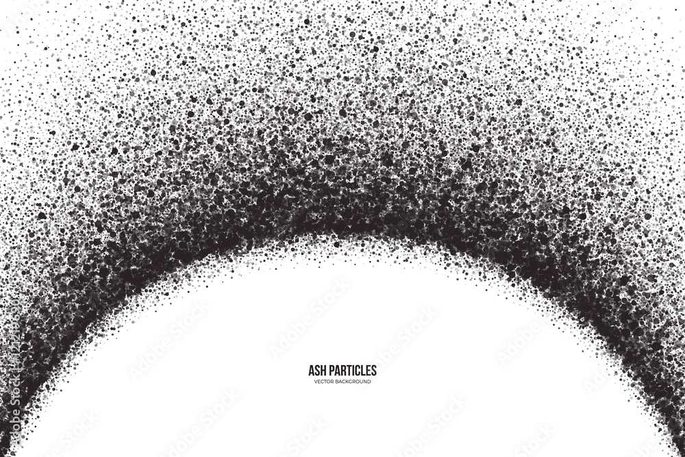 Poster abstract vector dark gray round ash particles on white background. spray effect. scatter exploding f