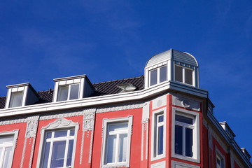 Historic Renaissance Revival architecture in the Frankenberger Quarter, Aachen, Germany with a red...