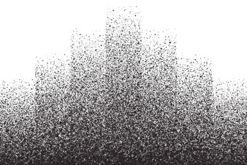Abstract vector dark gray round ash particles on white background. Spray effect. Scatter falling black drops. Hand made grunge texture