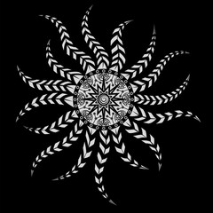 Abstract vector pattern on black background. The design of the mandala for tattoo or print