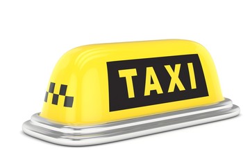Taxi roof sign. Yellow and black roof sign. Concept of taxi, tourism, city transportation. 3D rendering. - 121221821