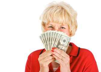 Seniors: Woman Holding Up Money Fan