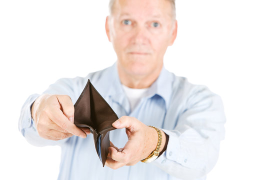 Seniors: Annoyed Man With Empty Wallet