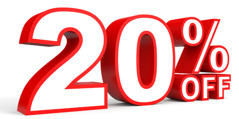 Discount 20 percent off. 3D illustration on white background.