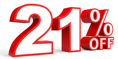 Discount 21 percent off. 3D illustration on white background.
