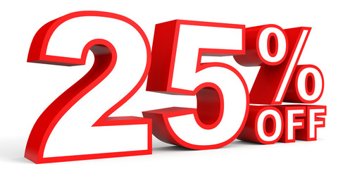 Discount 25 percent off. 3D illustration on white background.