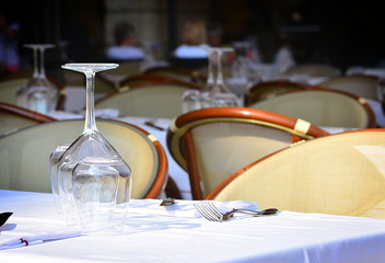 The glass on the table in the restaurant for a party.