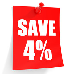 Discount 4 percent off. 3D illustration on white background.