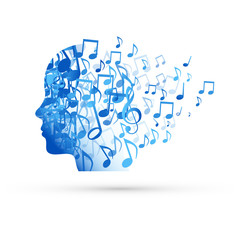 fumetto testa note, musica, suonare