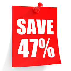Discount 47 percent off. 3D illustration on white background.