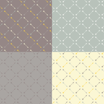 Set of 4 boho ethnic seamless patterns with arrows. Print. Repeating background. Cloth design, wallpaper.
