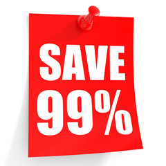 Discount 99 percent off. 3D illustration on white background.