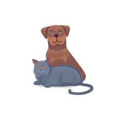 Cat and Dog together. Cute characters. Cartoon vector illustration friends