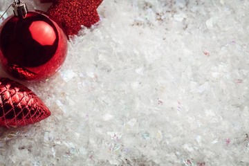 Overhead view of red baubles