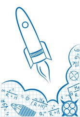 The rocket start from a clouds of mathematical formulas.