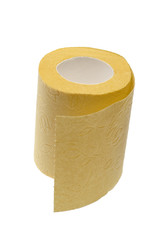 Yellow toilet paper Isolated on a white background.
