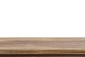 Empty wooden table over blurred tree with bokeh background