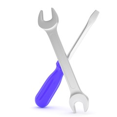 3D Illustration Wrench and screwdriver, service concept