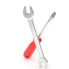 3D Illustration Wrench and screwdriver, service concept