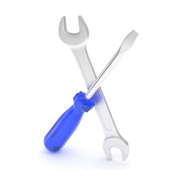 3D Illustration Wrench and screwdriver, service concept