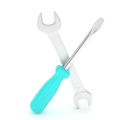 3D Illustration Wrench and screwdriver, service concept