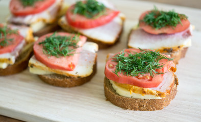 sandwiches on a board