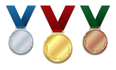 Set of gold, silver and bronze medals