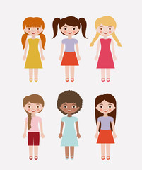 Girls cartoon. Kids childhood and people theme. Colorful design. Vector illustration