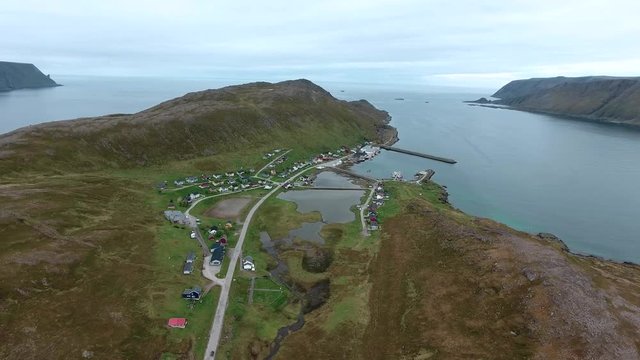 Aerial footage from Barents Sea coast North Cape (Nordkapp) in northern Norway.