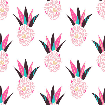 Abstract pineapple vector icon.Hand drawn vector illustration seamless pattern.Ready for t-shirt design