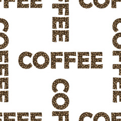 Set of Coffee Cups  Seamless Pattern on White Background. Decorative Design Text Coffee