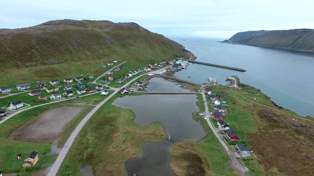Aerial footage from Barents Sea coast North Cape (Nordkapp) in northern Norway.