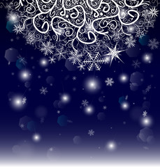 New Year Eve and Christmas background with snowflakes and snow drifts.