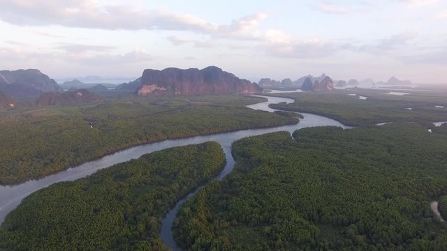 new view point in Phang Nga province at Baan Hinrom near Samed Nangshe view point photo from drone can see many islands in Phang Nga gulf