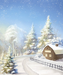 winter landscape, village