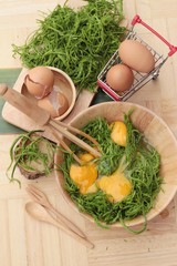 Egg and vegetables acacia pennata for omelet cooking.