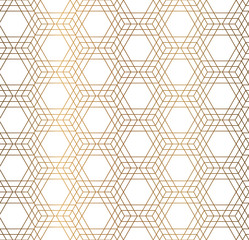 Vector geometrical hexagon simple background. Golden  seamless pattern.