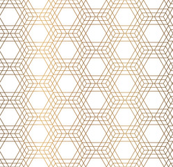 Vector geometrical hexagon simple background. Golden  seamless pattern.