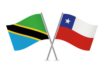 Tanzania and Chile flags. Vector illustration.